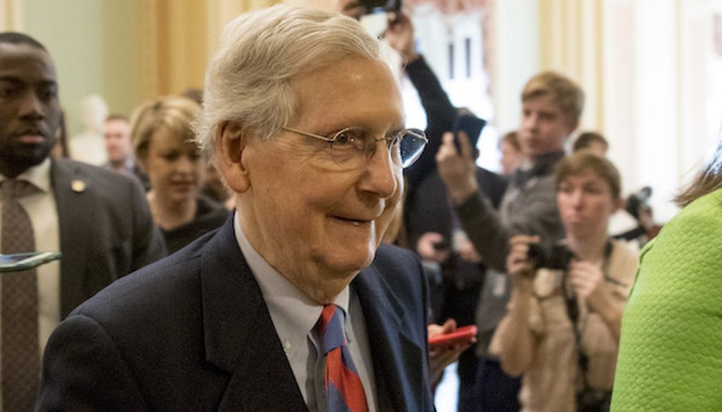 Senate Majority Leader Mitch McConnell of Ky. walks into the Senate Chamber on Capitol Hill in Washington on Jan. 25, 2019 (AP)
