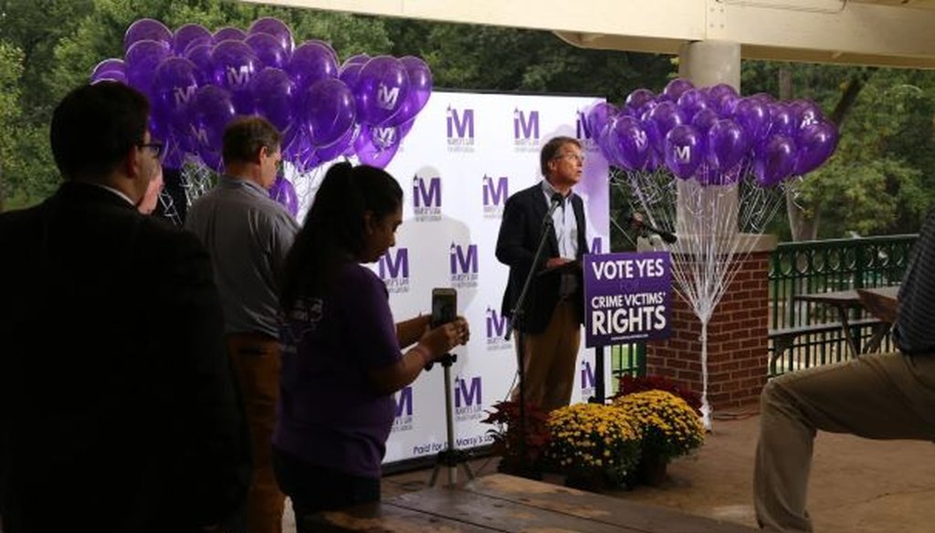 Former Gov. Pat McCrory speaks in favor of the proposed Constitutional Amendment related to victims’ rights during a rally in Latta Park in Charlotte on Sept. 10, 2018. The amendment is also known as Marsy’s Law.