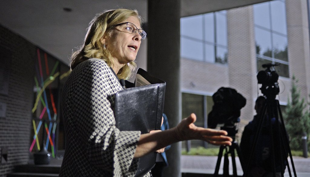 Nancy McFarlane speaks at a press conference on Oct. 16.