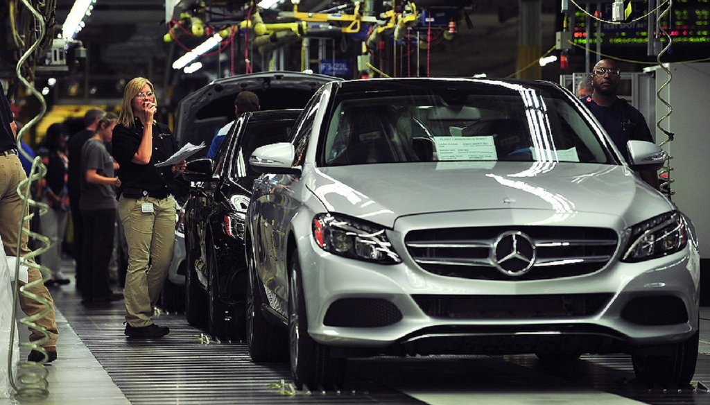 Workers produce C-Class sedans at the Mercedes plant near Tuscaloosa, Ala. The German automaker is moving its U.S. headquarters to metro Atlanta. Photo by Tamika Moore/AL.com, via Associated Press