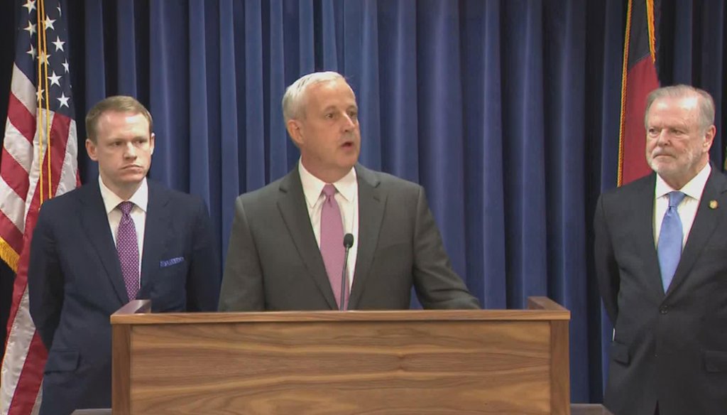 Republican U.S. Senate candidate Michael Whatley appeared with North Carolina House Speaker Destin Hall and state Senate Leader Phil Berger during a press conference at the legislative building in Raleigh on Sept. 11, 2025. (WRAL)
