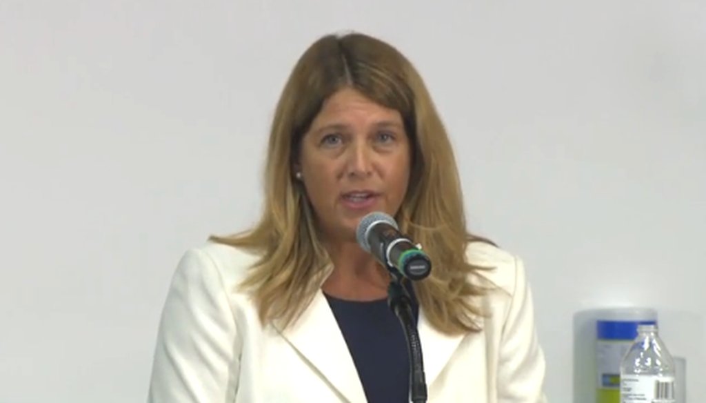 Republican NC superintendent candidate Michele Morrow participates in a Sept. 14 debate hosted by the North Carolina Parent Teacher Association and Public Schools First North Carolina. (WRAL)