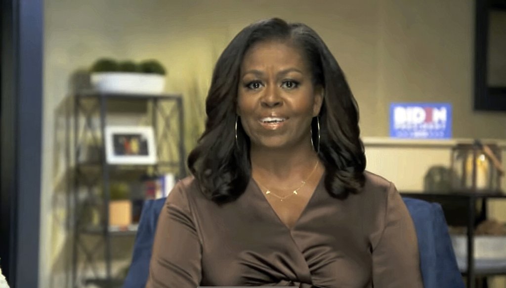 In this image from video, former first lady Michelle Obama speaks, Monday, Aug. 17, 2020, during the first night of the Democratic National Convention. (Democratic National Convention via AP)