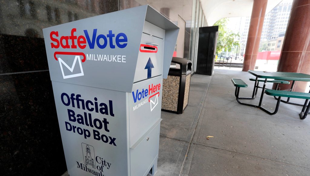 A ballot drop box sits outside City Hall in Milwaukee ahead of the 2020 election. (Rick Wood / Milwaukee Journal Sentinel)