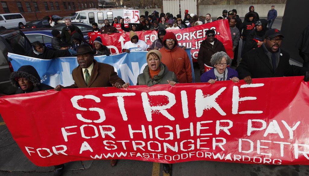 Protesters rallied for better wages at a Wendy's in Detroit on Dec. 5, 2013. Demonstrations planned in 100 cities were part of a push by labor unions, worker advocacy groups and Democrats to raise the federal minimum wage of $7.25 per hour.