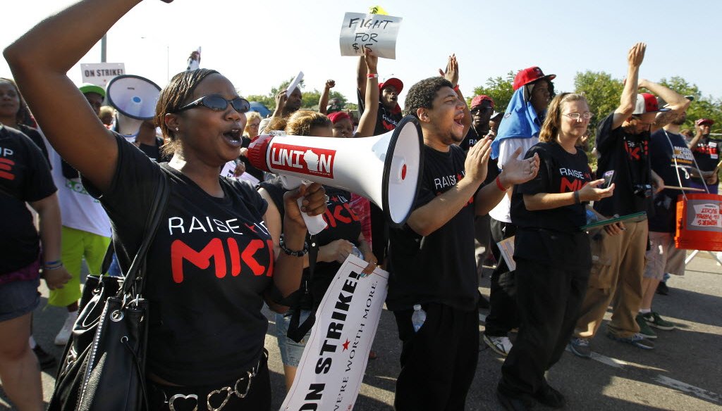 People seeking an increase in the minimum wage massed in Milwaukee in August 2013.