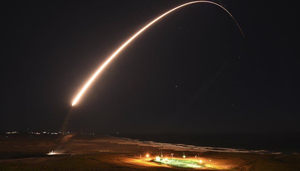 An unarmed Minuteman III missile launches during a test at Vandenberg Air Force Base, Calif., on Feb. 23, 2021. The Air Force says such tests, including one Feb. 9, 2023, are routine. (U.S. Army Space and Missile Defense Command via AP)