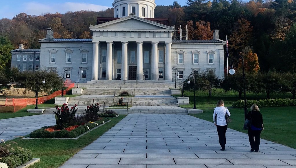 The Vermont State House, located in Montpelier, is the state capitol of Vermont and the seat of the Vermont General Assembly. (PolitiFact photo by Angie Drobnic Holan)