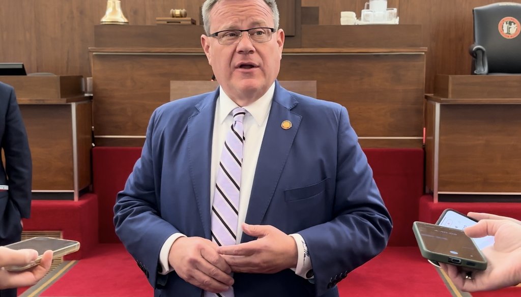 North Carolina House Speaker Tim Moore, a Republican, speaks to reporters at the legislature in Raleigh on Oct. 24, 2024.