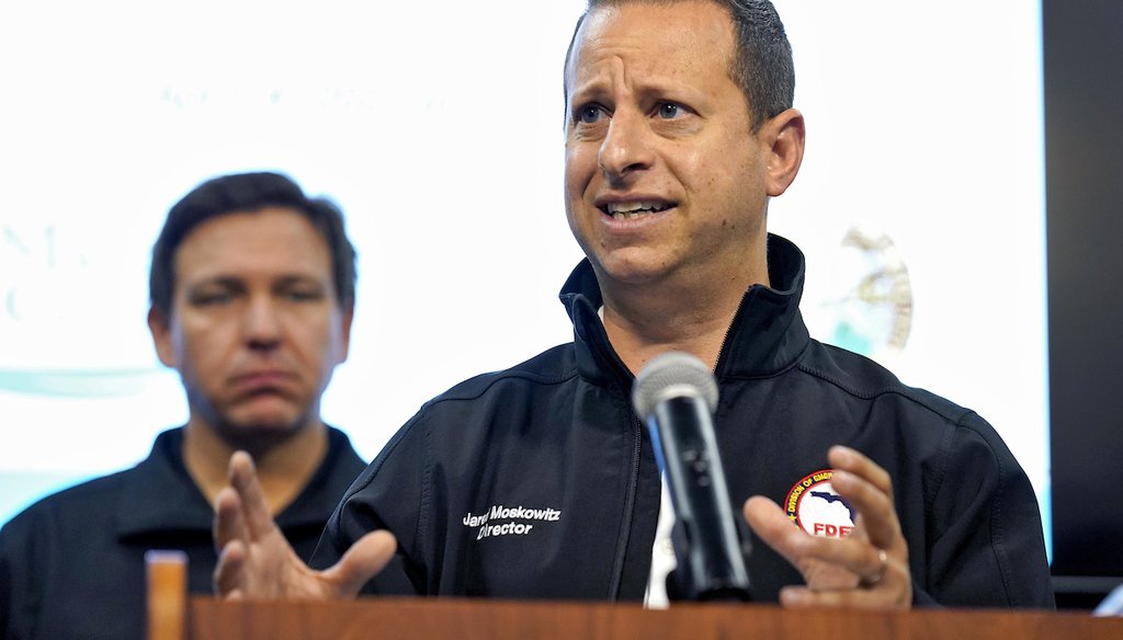 Rep. Jared Moskowitz, D-Fla., speaking as then-Florida's Director of Emergency Management during a news conference on April 4, 2021, in Palmetto, Fla. (AP)
