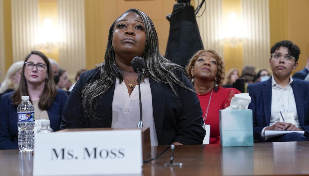 Wandrea "Shaye" Moss, a former Georgia election worker who faced threats, testifies as her mother, Ruby Freeman listens, at a hearing of  the House select committee investigating the Jan. 6 attack on the U.S. Capitol. (AP)