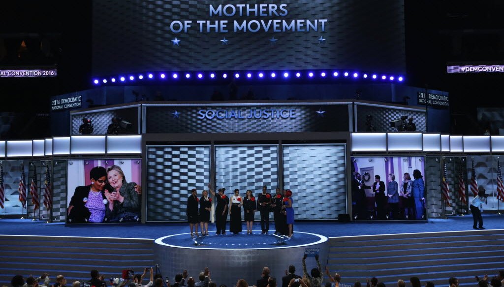 Maria Hamilton (far left) and other mothers who lost children to gun violence or after contact with police appeared at the 2016 Democratic National Convention. Hamilton's son, Dontre Hamilton, was killed by Milwaukee police in 2014. (Getty Images)