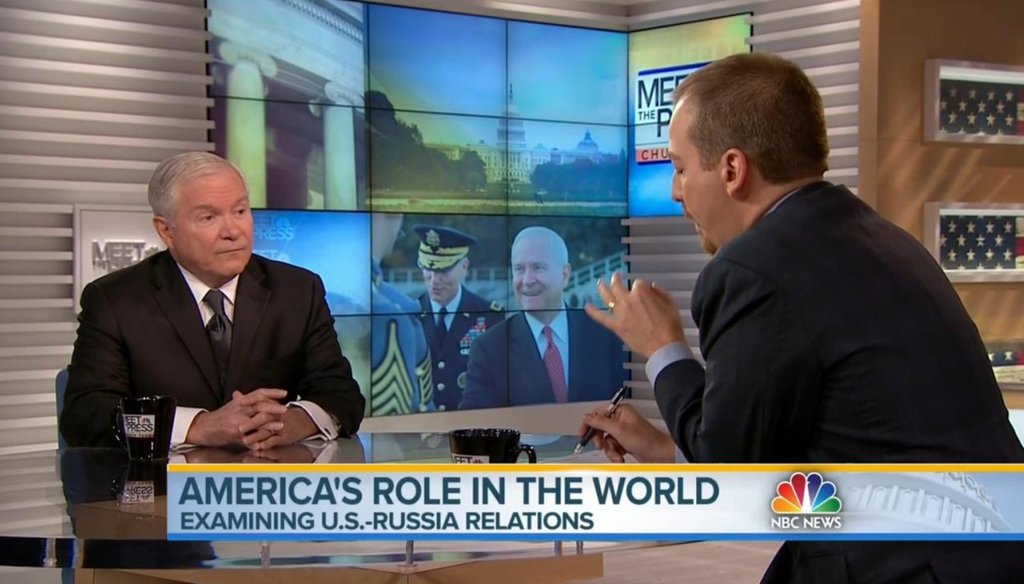 Former Defense Secretary Robert Gates (left) and Chuck Todd on "Meet the Press" Feb. 1, 2015.