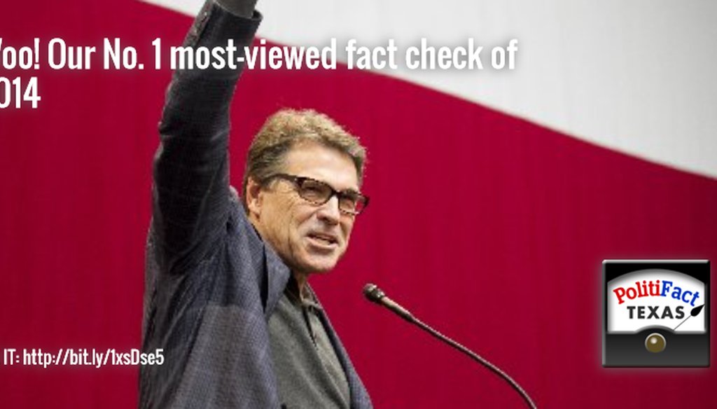 Gov. Rick Perry didn't have a thing to do with readers making our U.S Census Bureau fact check our most-viewed story of 2014. But he sure knows how to lead a cheer. Huzzah! (Austin American-Statesman photo).
