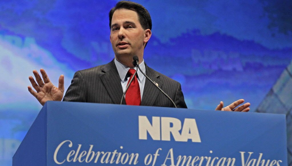 Gov. Scott Walker speaks at the National Rifle Association convention. (Michael Conroy/AP)