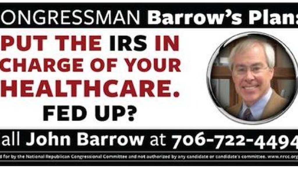 The National Republican Congressional Committee said it is paying for mobile billboards such as this to travel around U.S. Rep. John Barrow's congressional district. The ad attacks the Georgia Democrat's position on the federal health care law.