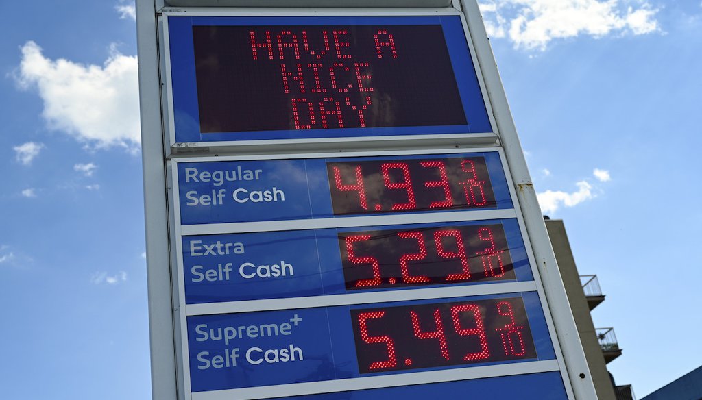 Gas prices are displayed at a Mobil gas station on June 4, 2022 in the Coney Island neighborhood of Brooklyn in New York. (AP)