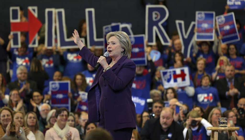 Hillary Clinton rallying in New Hampshire. (NYT)