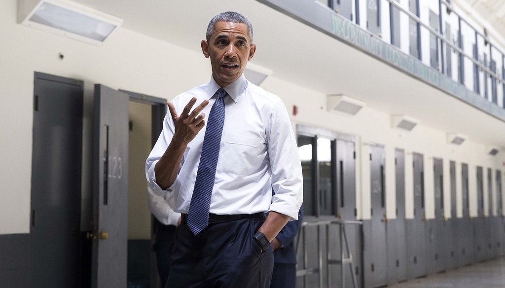 President Barack Obama visits the El Reno Federal Correctional Institution in El Reno, Okla., July 16, 2015, as part of a drive to overhaul the U.S. criminal justice system. (Doug Mills/The New York Times)