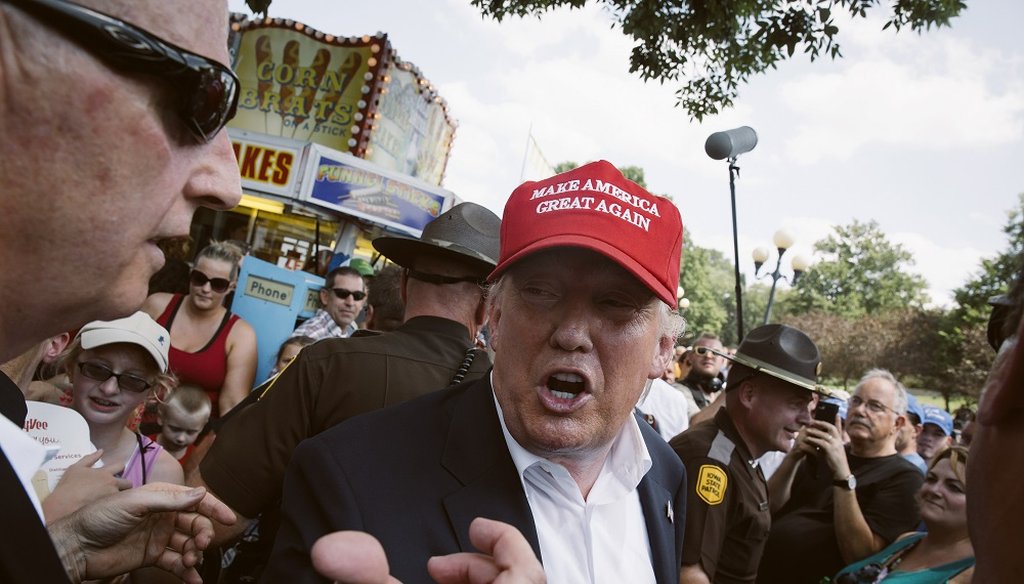 Donald Trump attends the Iowa State Fair on Aug. 15, 2015. A position paper that appeared on Trump's website a day later on the country's immigration system. (The New York Times)