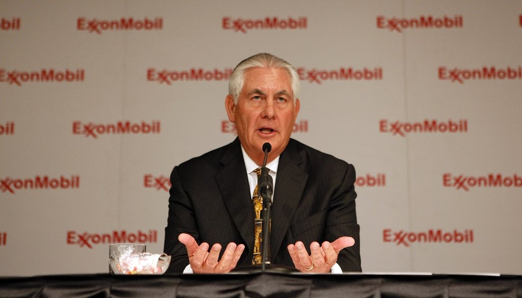 Rex Tillerson, then chairman and chief executive of ExxonMobil, speaks during a news conference in Dallas, May 25, 2016. (Ben Torres/New York Times)