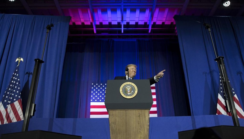 President Donald Trump delivered an address about tax reform in the Farm Bureau Building at the Indiana State Fairgrounds in Indianapolis, Sept. 27, 2017. (New York Times)