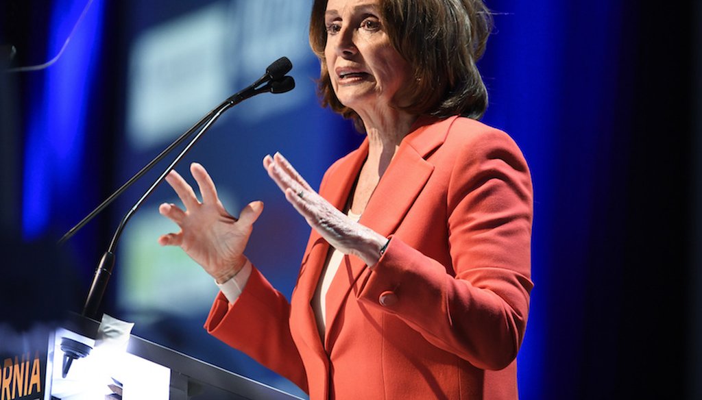 Then-House Minority Leader Nancy Pelosi of Calif. speaks at the 2018 California Democrats State Convention Saturday, Feb. 24, 2018, in San Diego. (Associated Press)