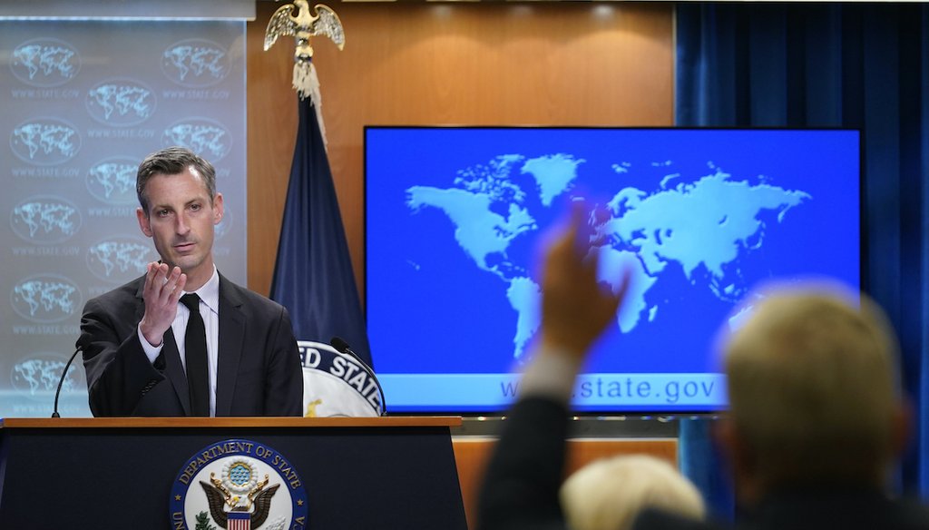 State Department spokesman Ned Price during a briefing on Feb. 1, 2022. Administration officials have not revealed details on how they knew Russia was plotting a false flag operation involving Ukraine. (AP)