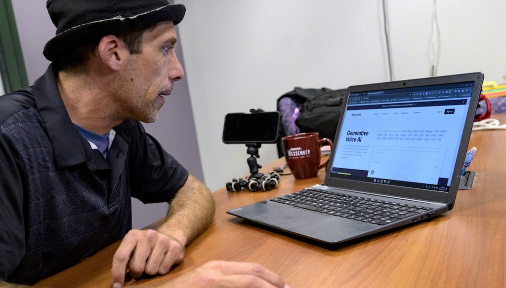 Paul Carpenter, a magician, describes using his computer and AI software during an interview Feb. 23, 2024, in New Orleans. (AP)
