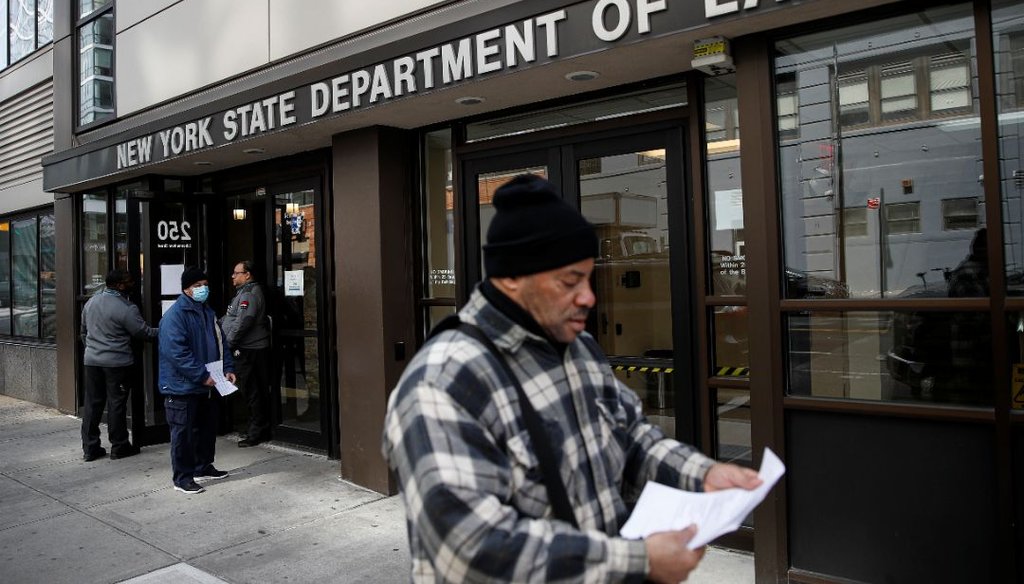 Visitors to the New York Department of Labor are turned away at the door due to closures over coronavirus concerns. (AP)