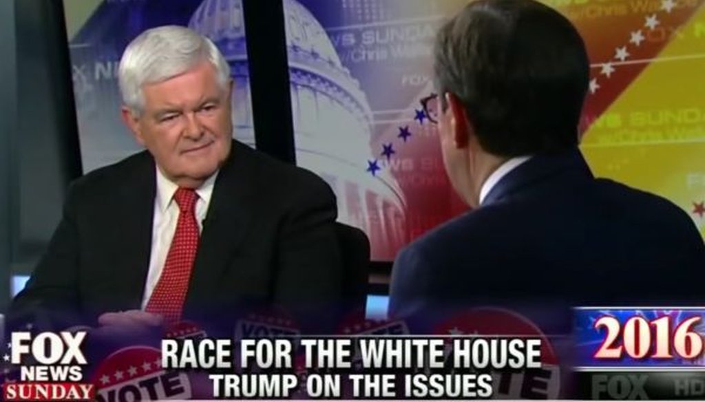 Newt Gingrich, the former House speaker who has spoken favorably of Donald Trump, appeared on the May 15, 2016, edition of "Fox News Sunday."