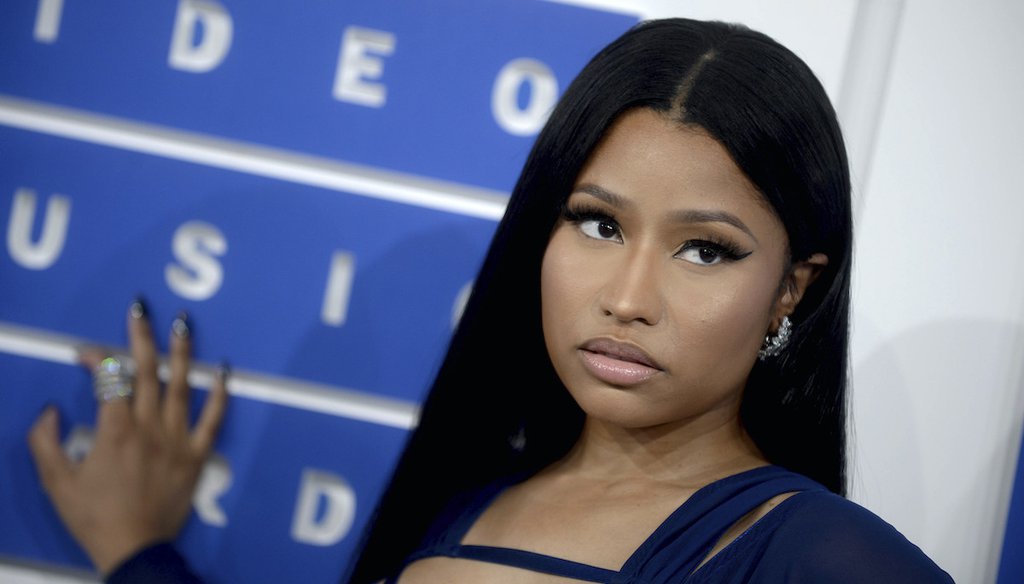 Nicki Minaj, seen here in a file photo from 2016, tweeted a claim linking COVID-19 vaccines to impotency, but PolitiFact has found research doesn't support the assertion. (Dennis Van Tine/STAR MAX/IPx 2020)