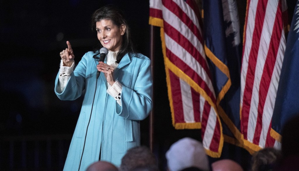 Republican presidential candidate Nikki Haley speaks Feb. 4, 2024, during a campaign event in Charleston, S.C. (AP)