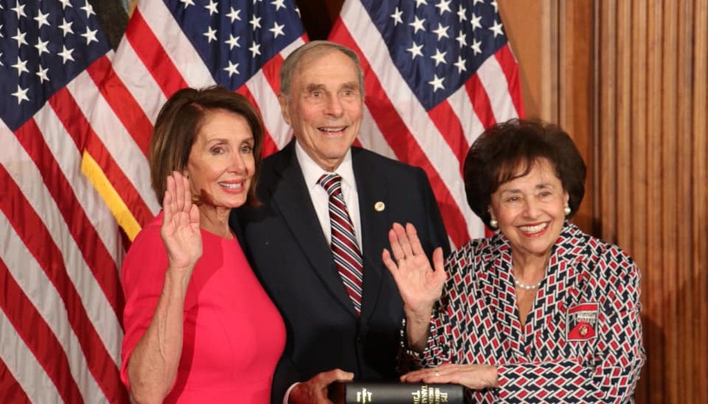 Rep. Nita Lowey is administered the oath of office by House Speaker Nancy Pelosi on Jan. 3, 2019. (Facebook/Congresswoman Nita Lowey)