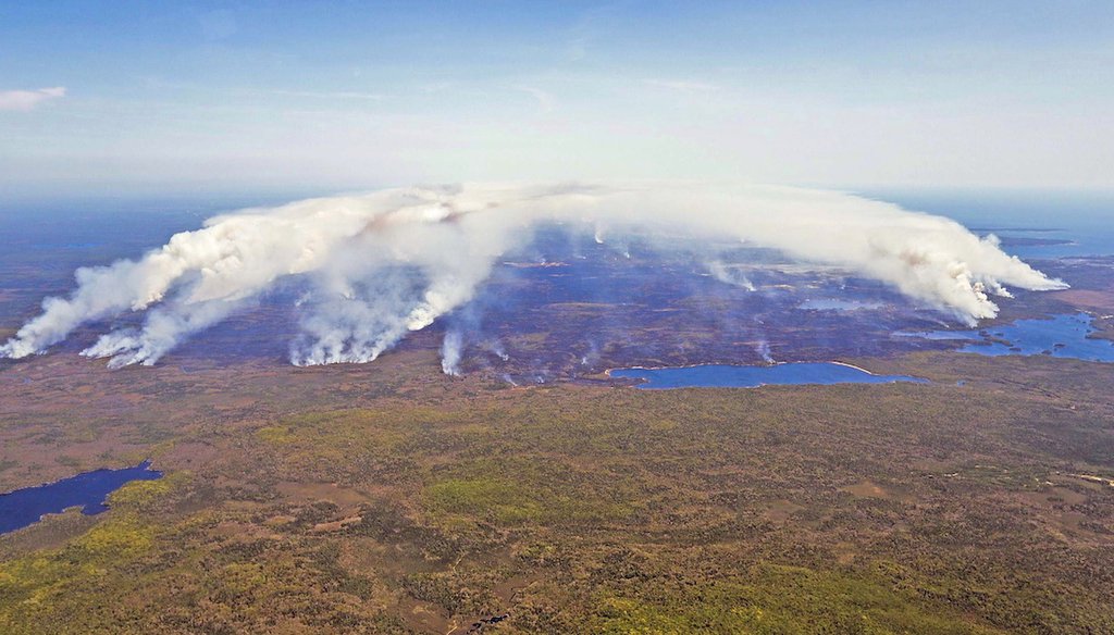 In this aerial image, wildfires burn in Shelburne County, Nova Scotia, on Wednesday, May 31, 2023. (AP)
