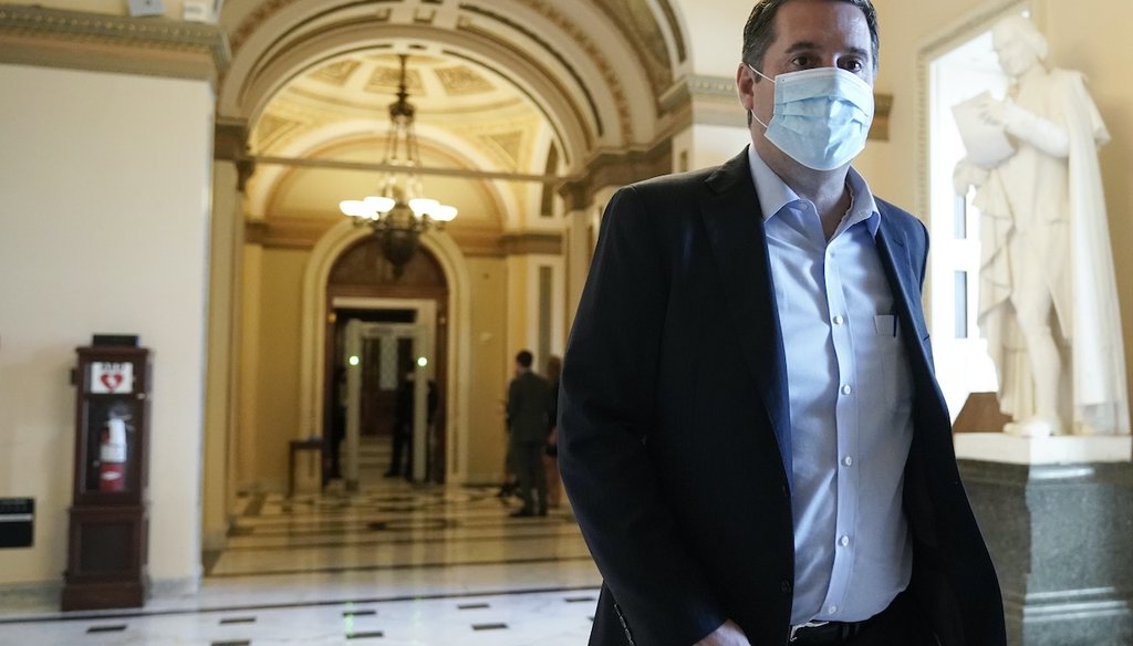 Rep. Devin Nunes, R-Calif., walks at the Capitol in Washington, Wednesday, Jan. 13, 2021, as the House of Representatives pursues an article of impeachment against President Donald Trump for his role in inciting an angry mob to storm the Capitol. (AP)