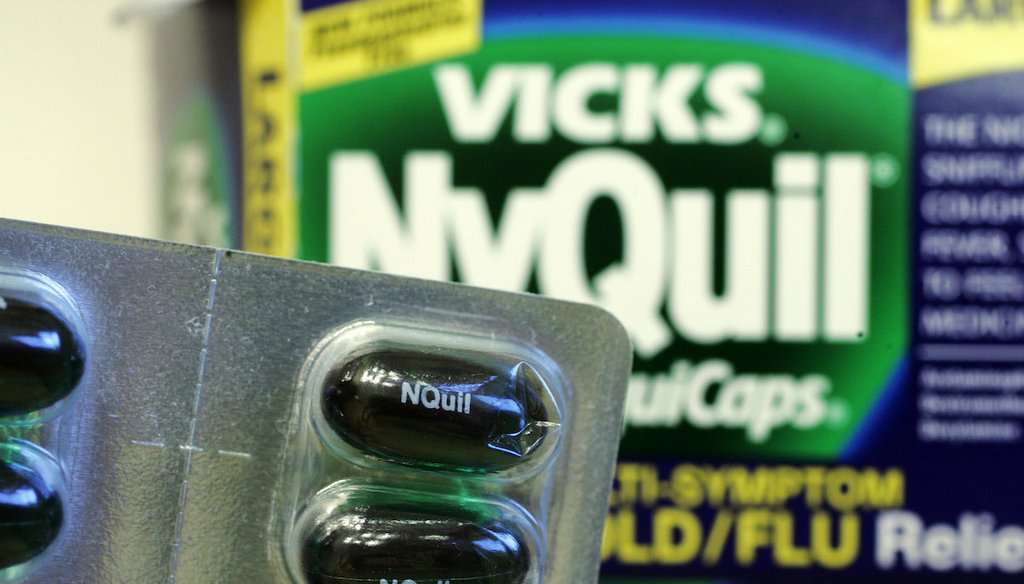 NyQuil caplets are shown in a medicine cabinet at a home in Palo Alto, Calif., Tuesday, June 30, 2009. (AP)