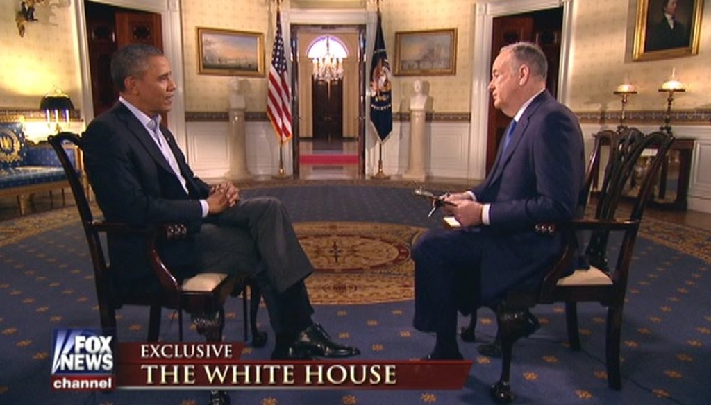 Fox News' Bill O'Reilly interviewed President Barack Obama before the Super Bowl on Feb. 2, 2014.