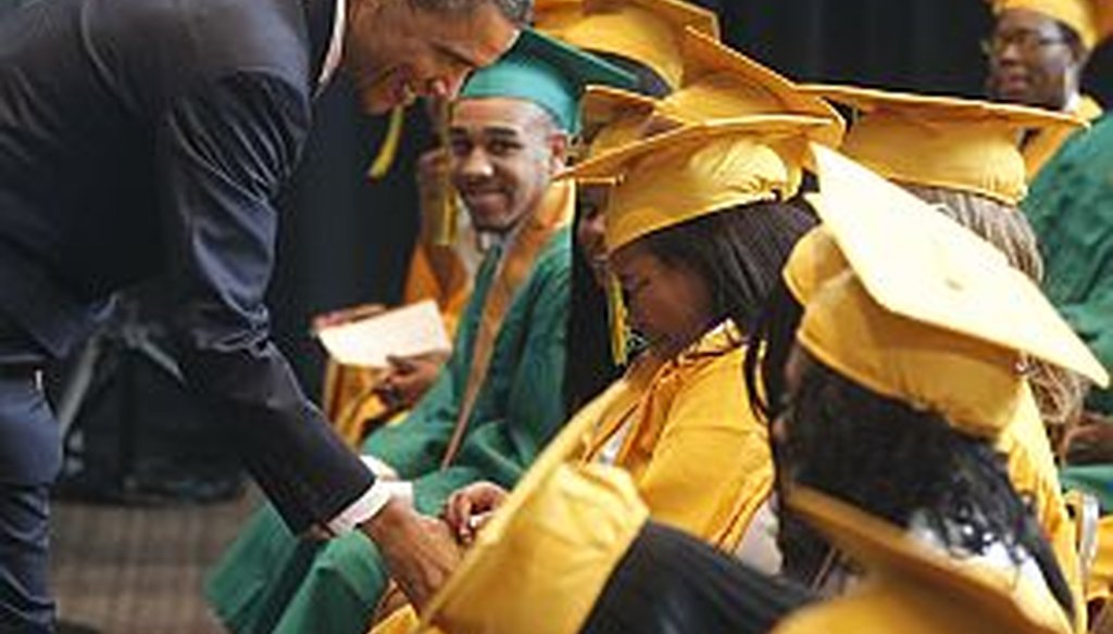 President Obama greeted graduates, some overcome with emotion, before he delivered the commencement address at Booker T. Washington High School in Memphis, Tenn. on May 16, 2011.
