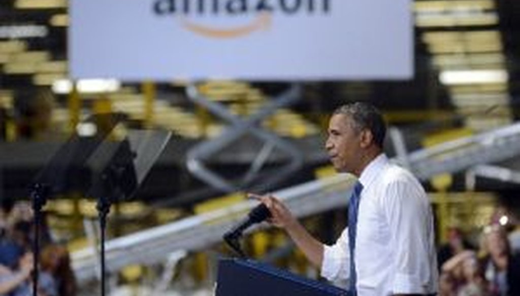 President Barack Obama speaks about the economy at an Amazon.com distribution center in Chattanooga, Tenn., on July 30, 2013.