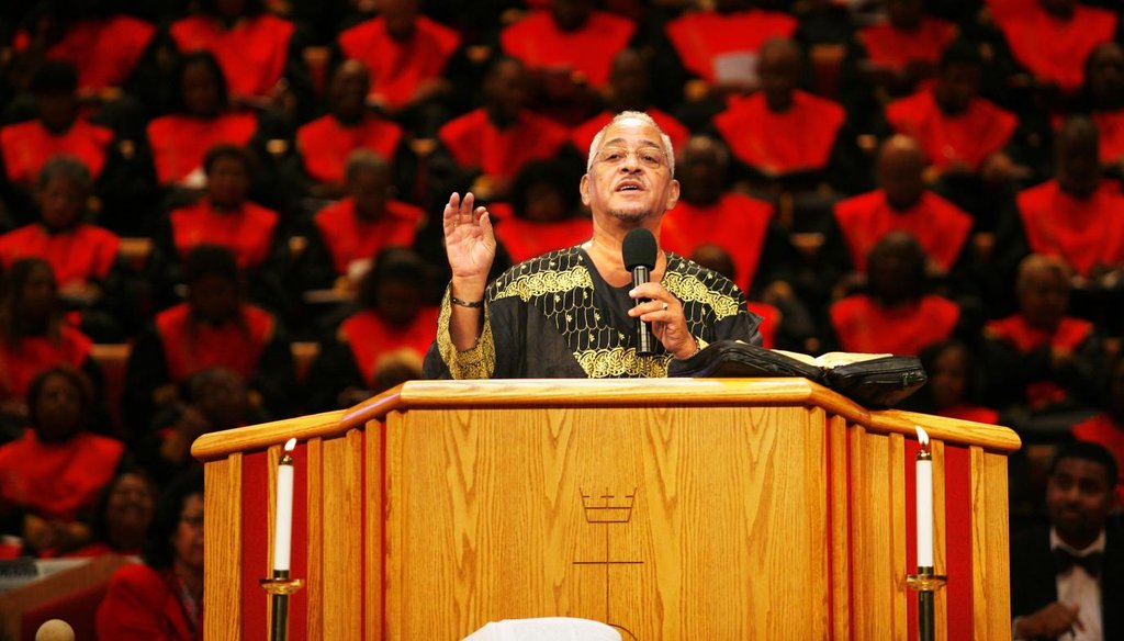 Rev. Jeremiah Wright speaks to his congregation at the Trinity United Church of Christ, in Chicago in this, Oct. 22, 2006, file photo. (AP)