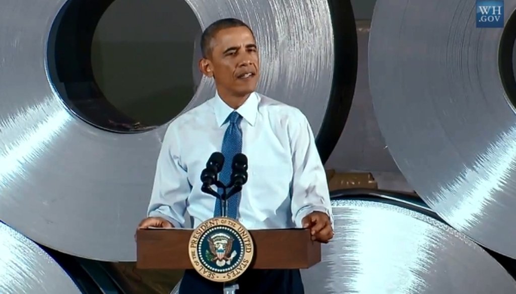 President Barack Obama gave a speech touting the nation's manufacturing economy at a factory in Princeton, Ind., on Oct. 3, 2014.
