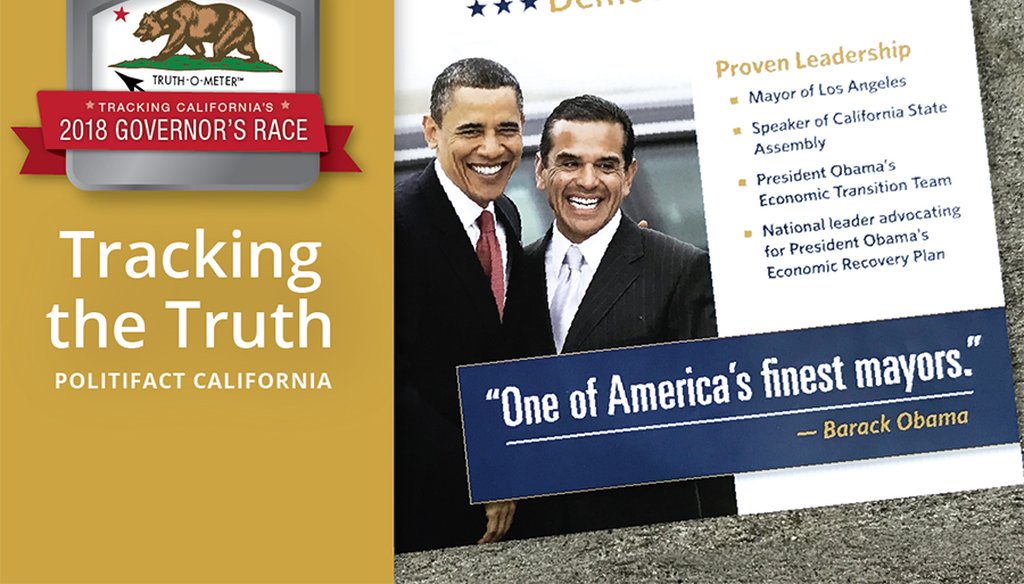 Former President Obama is prominently featured in a campaign mailer for California gubernatorial candidate Antonio Villaraigosa. But he hasn't endorsed anyone in the race.
