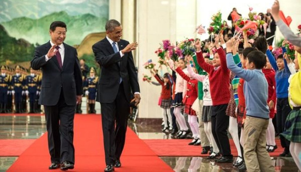 President Barack Obama and President Xi Jinping of China greet children during the State Arrival Welcome Ceremony at the Great Hall of the People in Beijing, China, Nov. 12, 2014. (White House photo)