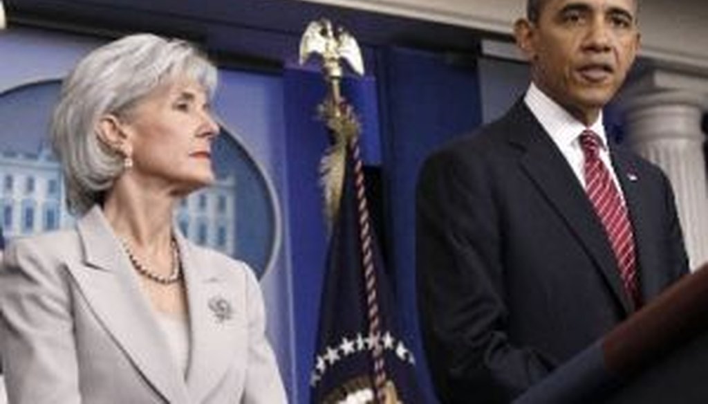 President Barack Obama, accompanied by Health and Human Services Secretary Kathleen Sebelius, announces the revamp of his contraception policy that required religious institutions to fully pay for birth control, on Feb. 10, 2012, at the White House.