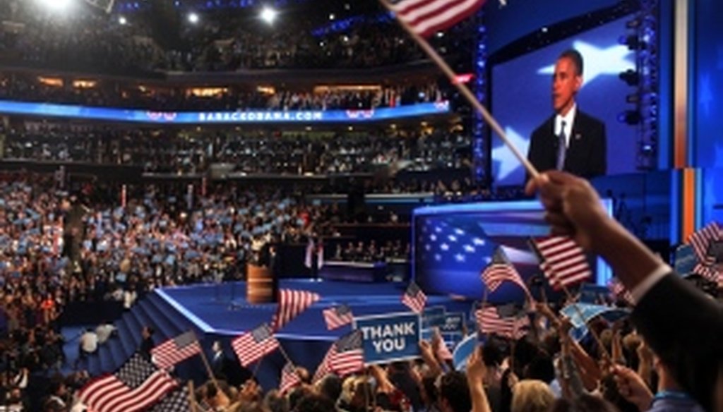 President Barack Obama addresses the Democratic National Convention. (Tampa Bay Times photo by Kathleen Flynn)