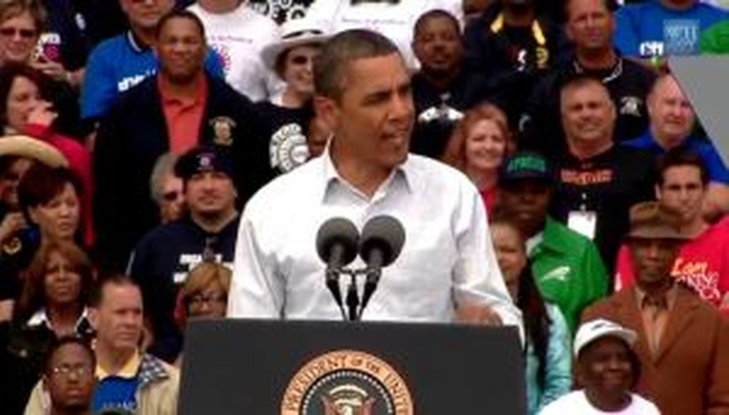 President Barack Obama delivers a Labor Day speech in Detroit. We checked a claim he made about a payroll tax cut he signed into law.
