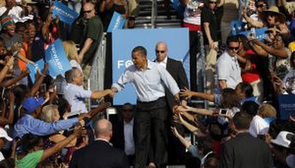 President Barack Obama campaigns in Hollywood, Fla., on Nov. 4, 2012. (AP Photo)