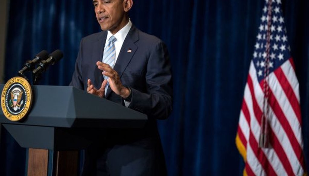 President Barack Obama delivers a statement to the press regarding the police shootings in Falcon Heights, Minn. and Baton Rouge, La., from the Marriott Hotel in Warsaw, Poland, July 8, 2016. (White House/Pete Souza)