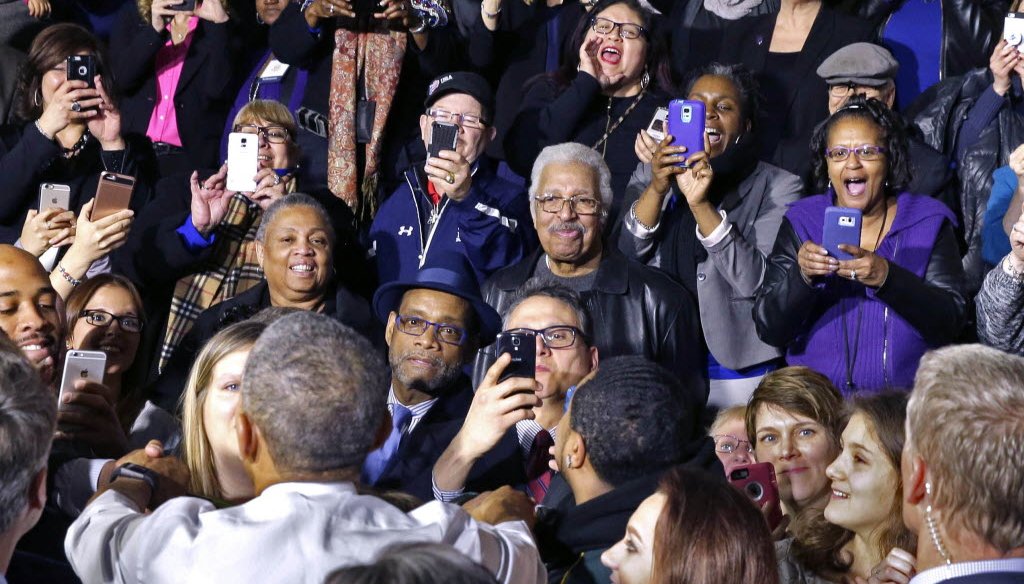 President Barack Obama (foreground, with back to camera) visited Milwaukee in March 2016 to mark the city's progress in enrolling residents on the Obamacare marketplace for health insurance. (Rick Wood/Milwaukee Journal Sentinel)